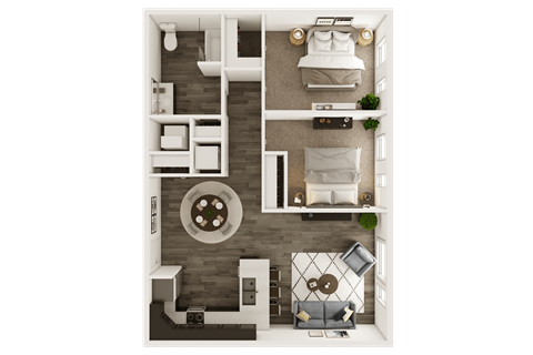 Floor plan for 2 beds, 1 bath, 919 sqft